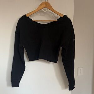 ALO Black Distressed Women's Cropped Sweatshirt